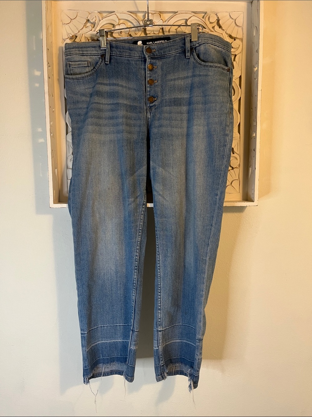 Karl Lagerfeld faded blue cropped button-front jeans